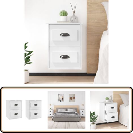 Wand-Nachttische 2 Stk. Hochglanz-Weiß 41,5x36x53 cm - Wand-Nachttisch - Holzwerkstoff Möbel - Weißer Nachttisch - Wohnzimmer Dekoration - Schrank Mit Schubladen