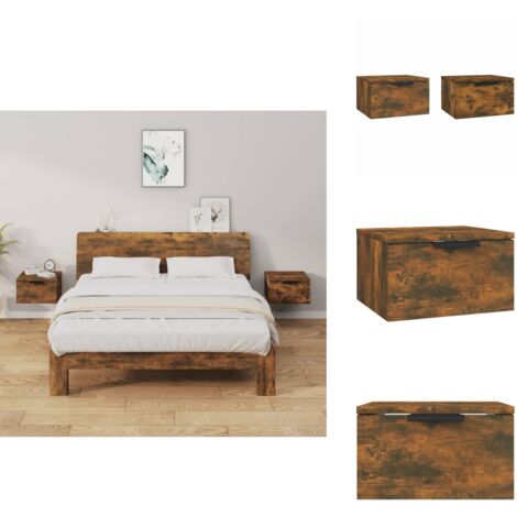 Wand-Nachttische 2 Stk. Räuchereiche 34x30x20 cm - Wand-Nachttisch - Holzwerkstoff Möbel - Wohnzimmer Deko - Schlafzimmereinrichtung - Regalböden