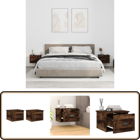 Wand-Nachttische 2 Stk. Räuchereiche 41,5x36x28 cm - Wand-Nachttisch - Holzwerkstoff Möbel - Nachttisch Set - Wohnzimmer Dekoration - Regal