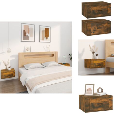Wand-Nachttische 2 Stk. Räuchereiche 50x36x25 cm - Wand-Nachttisch - Holzwerkstoff Möbel - Wohnzimmerdeko - Schlafzimmereinrichtung - Regal