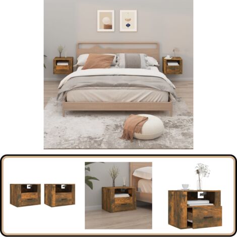 Wand-Nachttische 2 Stk. Räuchereiche 50x36x40 cm - Wand-Nachttisch - Holzwerkstoff Möbel - Wohnzimmerdeko - Schlafzimmereinrichtung - Nachttisch Set