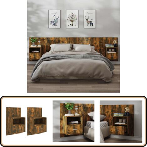 Wand-Nachttische 2 Stk. Räuchereiche - Wand-Nachttisch - Holzwerkstoff Möbel - Wohnzimmer Dekoration - Regal - Nachttisch Braun
