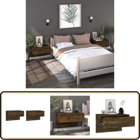 Wand-Nachttische 2 Stk. Räuchereiche - Wand-Nachttisch - Holzwerkstoff Möbel - Wohnzimmer Dekoration - Regal - Nachttisch Set
