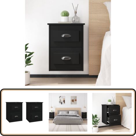 Wand-Nachttische 2 Stk. Schwarz 41,5x36x53 cm - Schwarze Nachttische - Wandhängender Nachttisch - Holzwerkstoff Möbel - Wohnzimmer Dekoration - Schrank Mit Schubladen