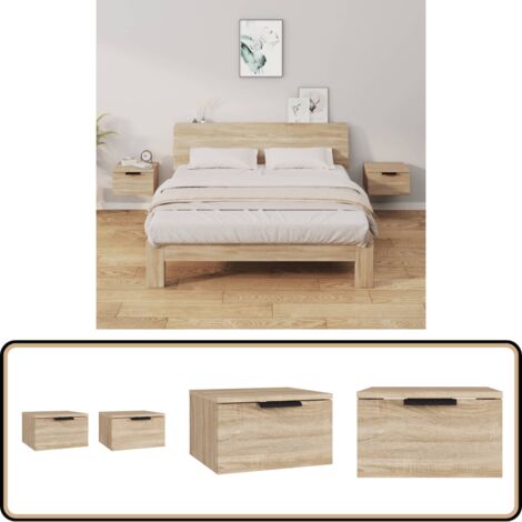 Wand-Nachttische 2 Stk. Sonoma-Eiche 34x30x20 cm - Wand-Nachttisch - Holzwerkstoff Möbel - Wohnzimmer Dekoration - Schlafzimmer Einrichtung - Nachttisch Set
