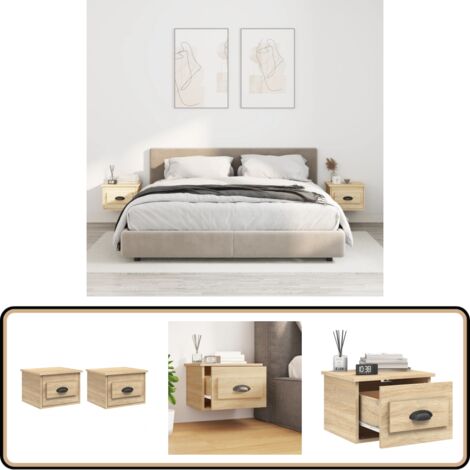 Wand-Nachttische 2 Stk. Sonoma-Eiche 41,5x36x28 cm - Wand-Nachttisch - Holzwerkstoff Möbel - Nachttische - Wohnzimmerdeko - Regal
