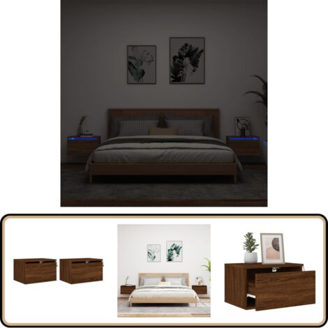 Wand-Nachttische mit LED-Leuchten 2 Stk. Braun Eichen-Optik - Wand-Nachttisch - Holzwerkstoff Möbel - Nachttisch Mit Beleuchtung - LED-Nachttisch - Wohnzimmer Dekoration