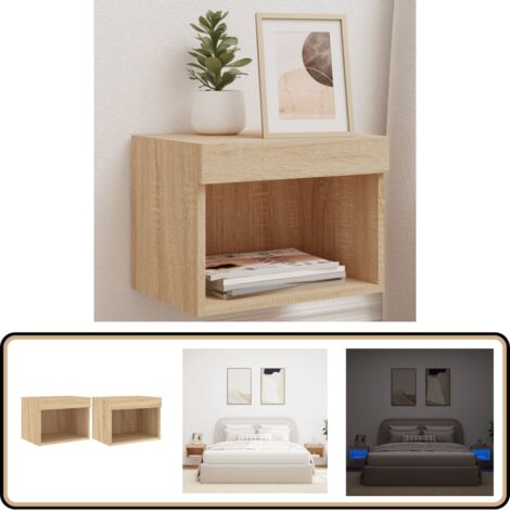 Wand-Nachttische mit LED-Leuchten 2 Stk. Sonoma-Eiche - Nachttisch - Holznachtttisch - Schlafzimmermöbel - LED-Beleuchtung - Wandmontage