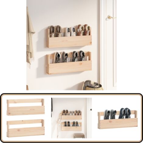 Wand-Schuhregale 2 Stk. 59x9x23 cm Massivholz Kiefer - Holz Schrank - Wand Regal - Schuhschrank - Schuh Organizer - Kiefernholzmöbel