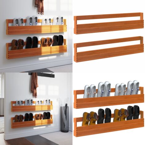 Wand-Schuhregale 2 Stk. Wachsbraun 110x8,5x23,5 cm Massivholz - Holz Schrank - Wand Regal - Schuhschrank - Schuh Organizer - Kiefernholz Möbel - Home & Living