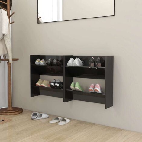 Wand-Schuhschränke 2 Stk. Hochglanz-Schwarz 60x18x60 cm vidaXL