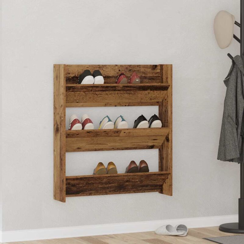 Vidaxl Schuhregal Wandmontage Altholz-optik 80x18x90 Cm Holzwerkstoff