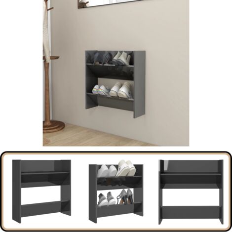 Wand-Schuhschrank Hochglanz-Grau 60x18x60 cm Holzwerkstoff - Wand-Schuhschrank - Schuhschrank - Garderobe - Schrank - Regal