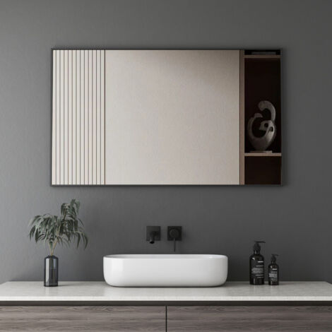 Wand Spiegel Schwarz 70x100cm, Badezimmerspiegel Badspiegel mit Metallrahmen, HD Glas Rechteckiger Spiegel Flur für Badezimmer, Wohnzimmer, Schlafzimmer, Wanddekoration
