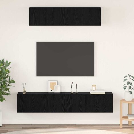 Wand TV Schrank 4 pcs Schwarz Eichen-Optik Holzwerkstoff vidaXL