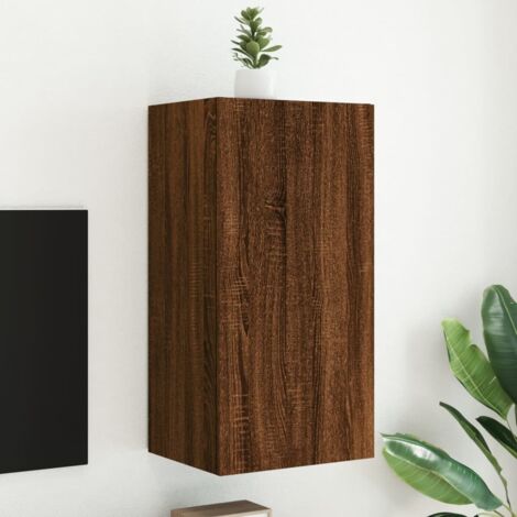 Wand-TV-Schrank mit LED-Lichtern, braunes Eichenholz 40,5x35x80 cm