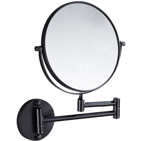 Wand-Vergrößerungsspiegel Kosmetikspiegel Teleskop 360° schwenkbar ausziehbarer Spiegel ideal für Badezimmer doppelt klappbar und ohne Perforation (schwarz)