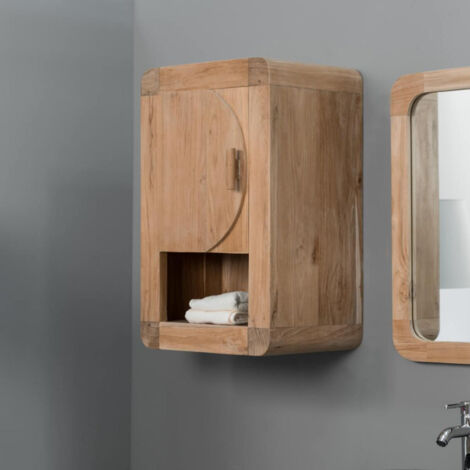 Wanda Collection – Armoire murale de salle de bain en teck rétro 44cm – Hauteur 72cm – Profondeur 36cm – Rangement optimisé pour accessoires de beauté