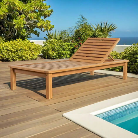 Wanda Collection – Bain de soleil en teck massif – Dossier inclinable – Dimensions 190x70 cm – Pour relaxation jardin et piscine