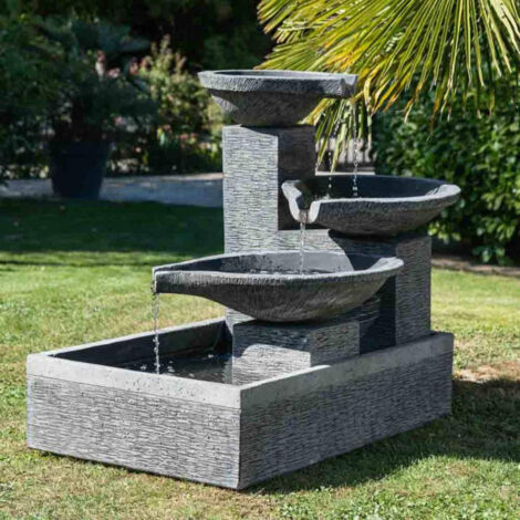 Wanda Collection – Fontaine de jardin à débordement 3 vasques ciment armé – Résistante au gel – Hauteur 100 cm – Longueur 105 cm – Largeur 70 cm