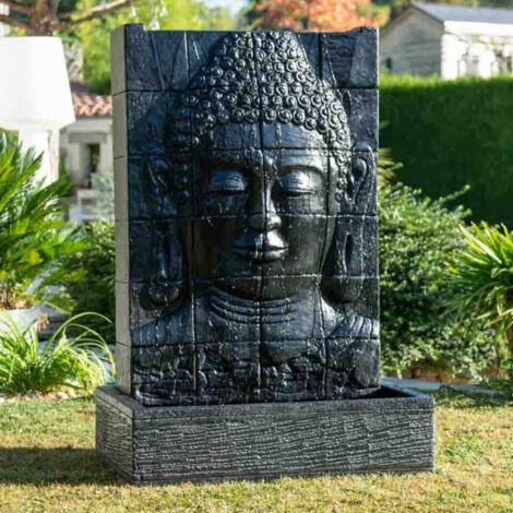 Wanda Collection – Fontaine de jardin mur d'eau visage de bouddha 150 cm – Résine robuste – Alimentation en circuit fermé – Décoration zen extérieure