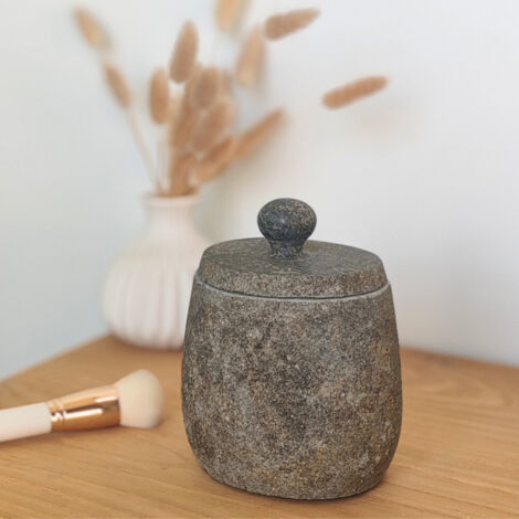 Wanda Collection – Gobelet en galet de rivière avec couvercle – Diamètre 10 cm – Hauteur 12 cm – Accessoire salle de bain décoratif