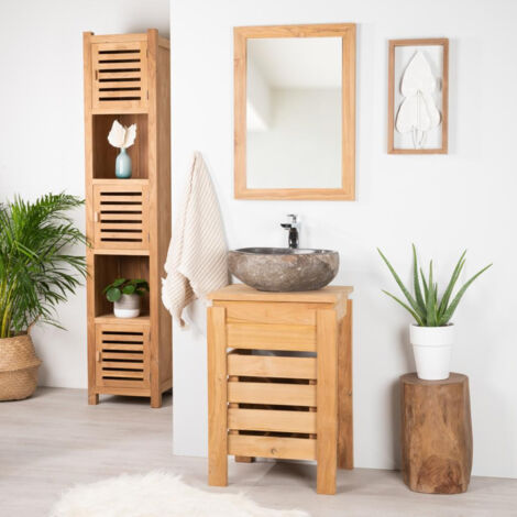 Wanda Collection – Meuble sous vasque en teck massif 50 cm – Résistant à l'humidité – Dimensions 50x40x75 cm – Style zen contemporain