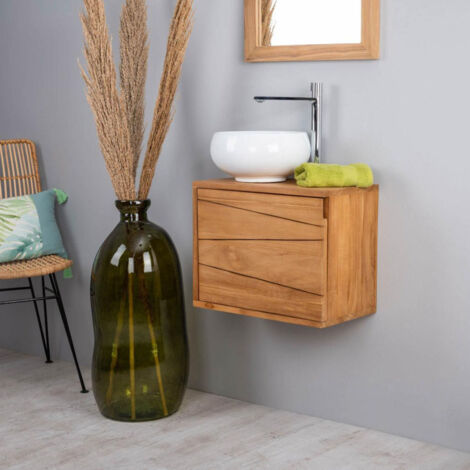 Wanda Collection – Meuble sous vasque simple suspendu en teck 40cm – Dimensions : 40x30x30cm – Pour espaces réduits – Conception traditionnelle en bois massif