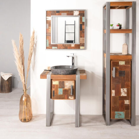 Wanda Collection – Meuble sous vasque simple 70 cm – Bois massif teck et métal – Hauteur 78 cm – Profondeur 48 cm – Conçu pour vasque à poser