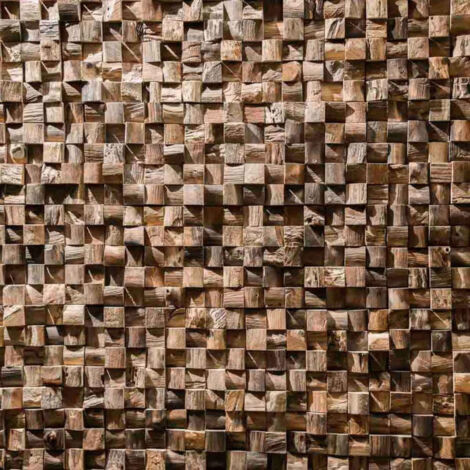 Wanda Collection – Parement mosaïque en teck recyclé naturel 20cm x 55cm – Colle polymère recommandée – Pré-monté sur grillage souple pour pose facile