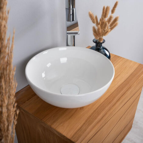 Wanda Collection – Vasque en céramique ronde 28 cm – Lave-mains à poser – Hauteur 12 cm – Perçage 45 mm – Pour salle de bain moderne