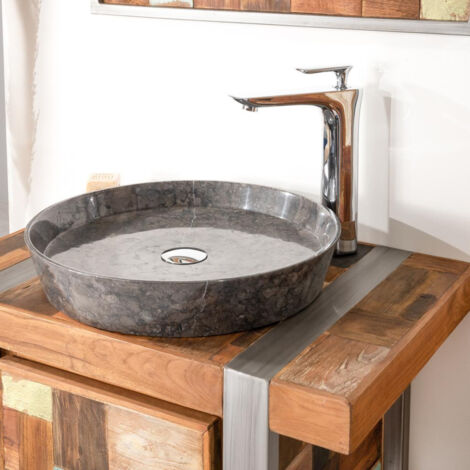 Wanda Collection – Vasque à poser en marbre noir 45 cm – Forme ronde – Hauteur 8 cm – Facile à nettoyer – Fabrication artisanale unique