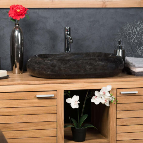 Wanda Collection – Vasque à poser en marbre noir – Ovale 60x40x12 cm – Finition polie – Pour salle de bain élégante – Perçage normes européennes