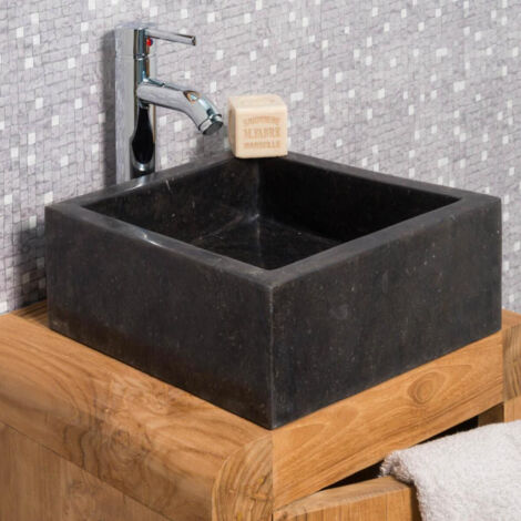 Wanda Collection – Vasque salle de bain en marbre noir 30cm – Lave mains à poser – Dimensions 30x30x13cm – Design unique et tendance