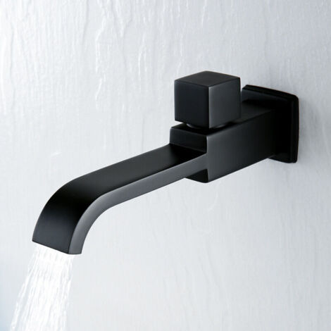 Wandarmatur für Badezimmer, Wasserhahn, oxidationsbeständige Wandarmatur aus mattschwarzem Messing. Kaltwasserhahn für Küche und Bad.