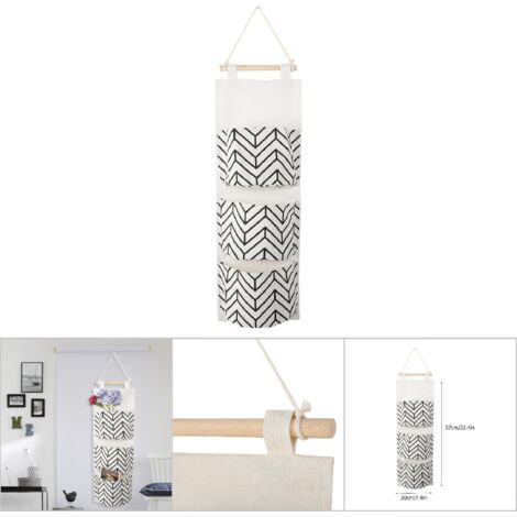 Wandaufbewahrungstasche mit 3 Fächern - Tür-/Schrankorganizer - Polyester-Baumwolle 57x20cm (4)