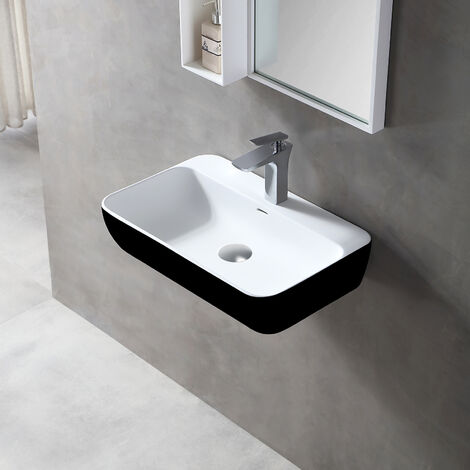 Wandbecken Bernstein TWG201 Mineralguss 60x40x14cm Schwarz Weiß matt