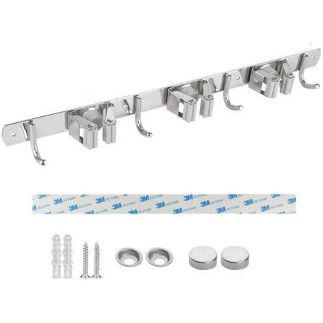 Wandbesenhalter, Edelstahl, Klebebesenhalter mit Haken, Multifunktionaler Besenschrank für Küche, Garten, Badezimmer, Garage, Balkon, Büro