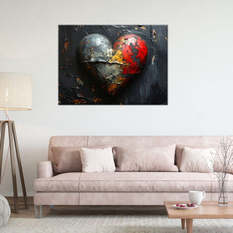 Wandbild 3D-Herz Liebe im Retro-Stil auf schwarzem Hintergrund 90x60