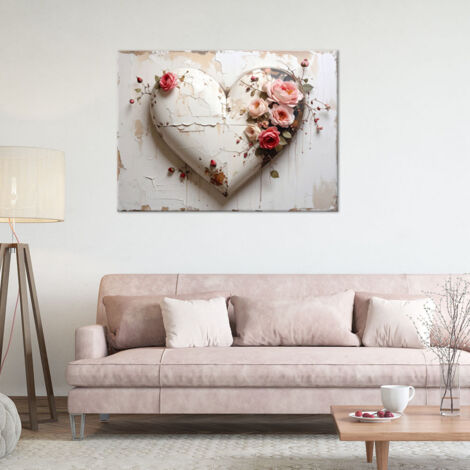 Wandbild 3D-Herz Liebe Rose Blume im Shabby-Chic-Stil 60x40