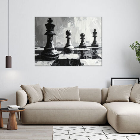 Wandbild 3D-Schach König Bauern Schwarz-Weiß-Abstraktion 90x60