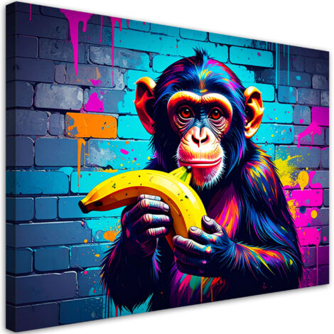 Wandbild Abstrakt Affe mit Banane Graffiti 90x60 cm