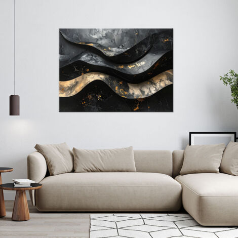Wandbild Abstrakte 3D-Wellen schwarz gold 60x40