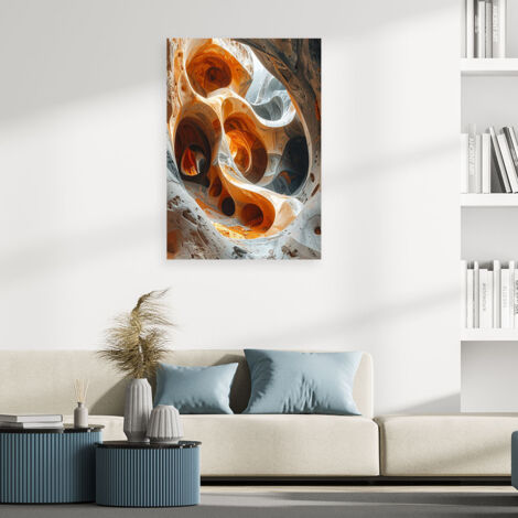 Wandbild Abstrakte Felsstruktur in Orange und Grautönen 70x100