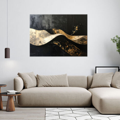 Wandbild Abstrakte Wellenlinien schwarz beige 100x70