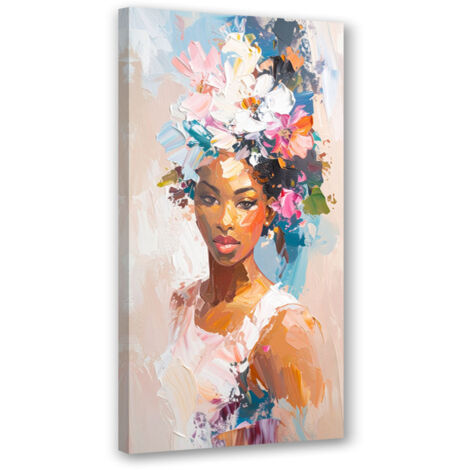 Wandbild Abstraktes Porträt einer Frau mit Blumen 40x80 cm