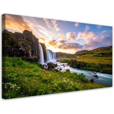 Wandbild Aussicht Wiese Wasserfall Natur 80x40 cm