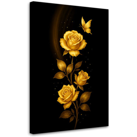 Wandbild Blumen Goldene Rosen 60x90 cm