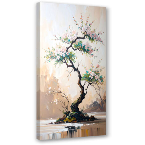 Wandbild Bonsai-Baum Weiße Blumen Zweige 40x80 cm
