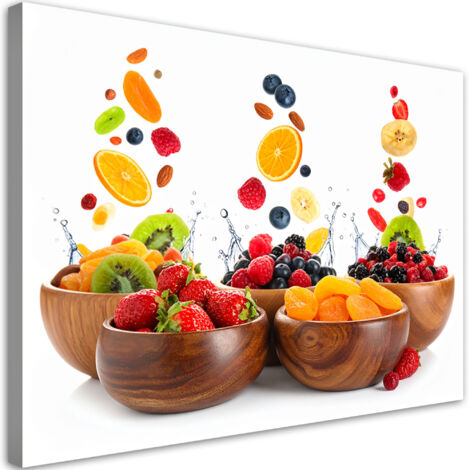 Wandbild Bunte Früchte in Schälchen 90x60 cm